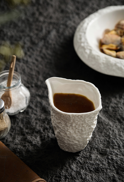 Textured Rock-Style Ceramic Sauce Cup – White Pouring Jug for Gravy, M