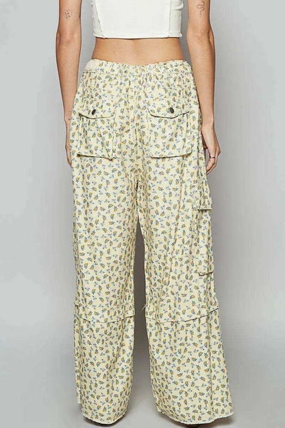 POL Floral Cargo Wide Leg Pants with Lace Drawstring