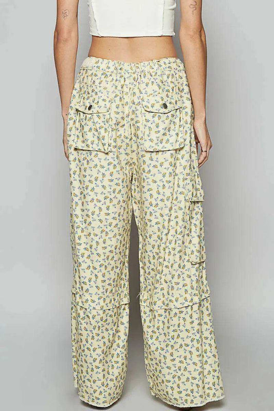 POL Floral Cargo Wide Leg Pants with Lace Drawstring