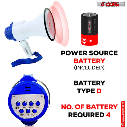 5Core Megaphone Bullhorn Speaker 30W Mini Bull Horn Battery Power