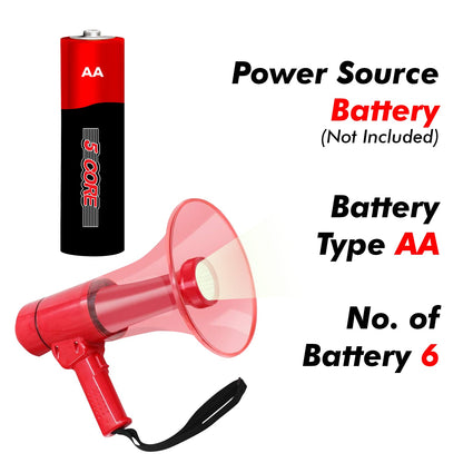 5Core Megaphone Bullhorn Speaker w Siren LED Light Adjustable Volume