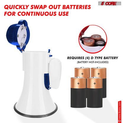 5Core Megaphone Bullhorn Speaker 30W Mini Bull Horn Battery Power