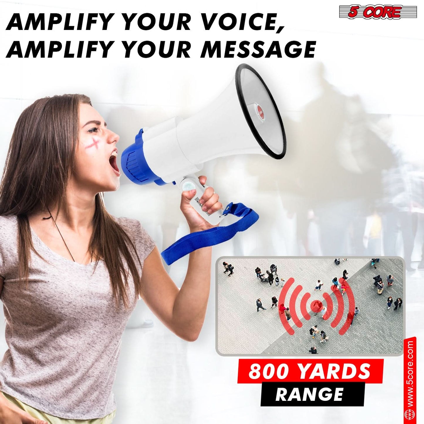 5Core Megaphone Bullhorn Speaker 30W Mini Bull Horn Battery Power