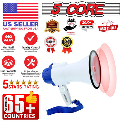 5Core Megaphone Bullhorn Speaker 30W Mini Bull Horn Battery Power