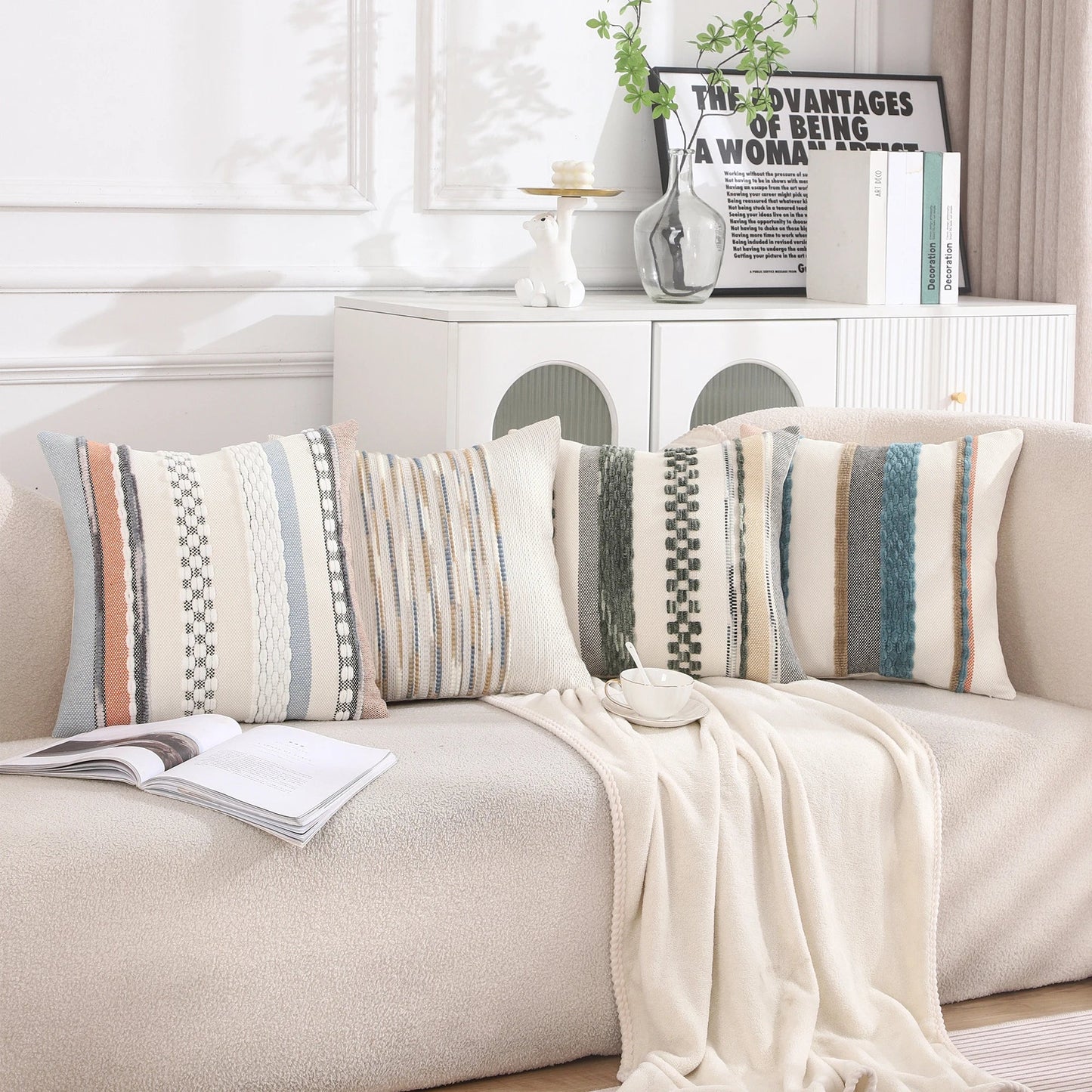 Boho Striped Chenille Throw Pillowcases Square