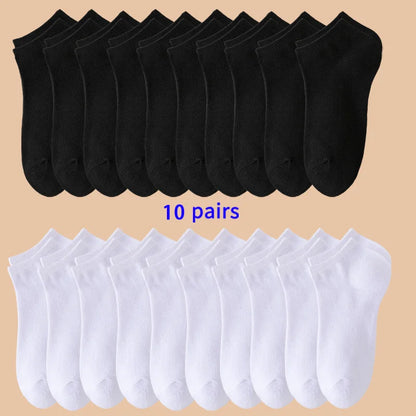 10 Pairs of Men's/women's Boat Socks, Plain Color, Anti Odor, Summer