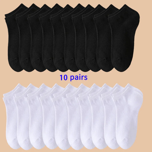 10 Pairs of Men's/women's Boat Socks, Plain Color, Anti Odor, Summer