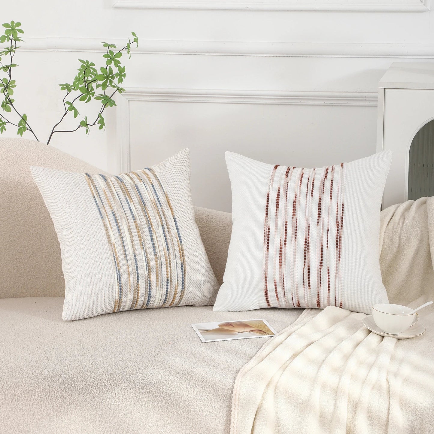 Boho Striped Chenille Throw Pillowcases Square