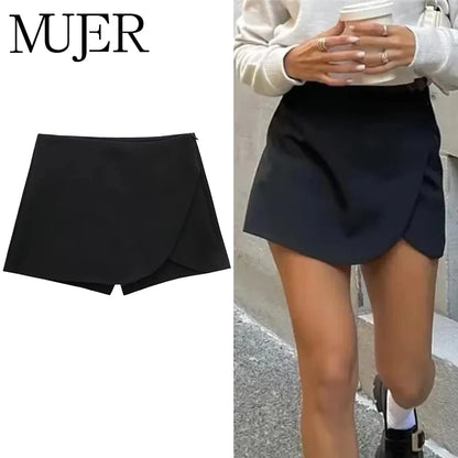 MUJER 2025 Black Mini Skirt Shorts Woman Fashion Asymmetric Skort For