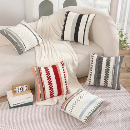 Boho Striped Chenille Throw Pillowcases Square