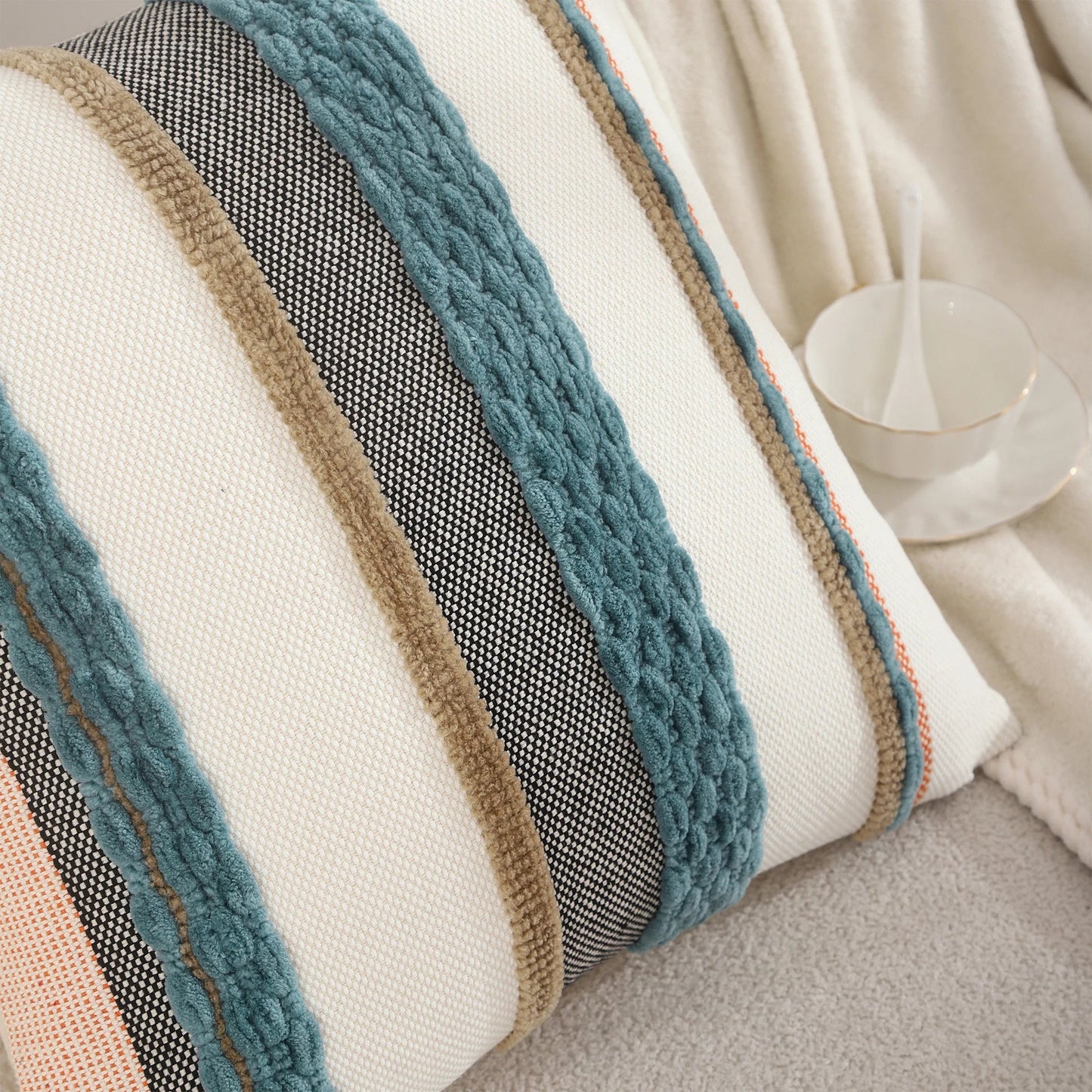 Boho Striped Chenille Throw Pillowcases Square