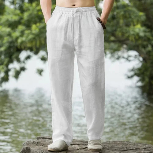 Men's Beach Pants Joggers  Streetwear Cotton Linen Sweatpants Casual