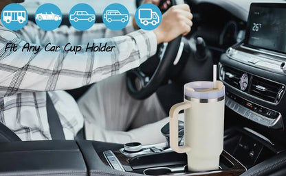 1200ml Stainless Steel Insulated Straw Water Bottle Thermal Coffee Car