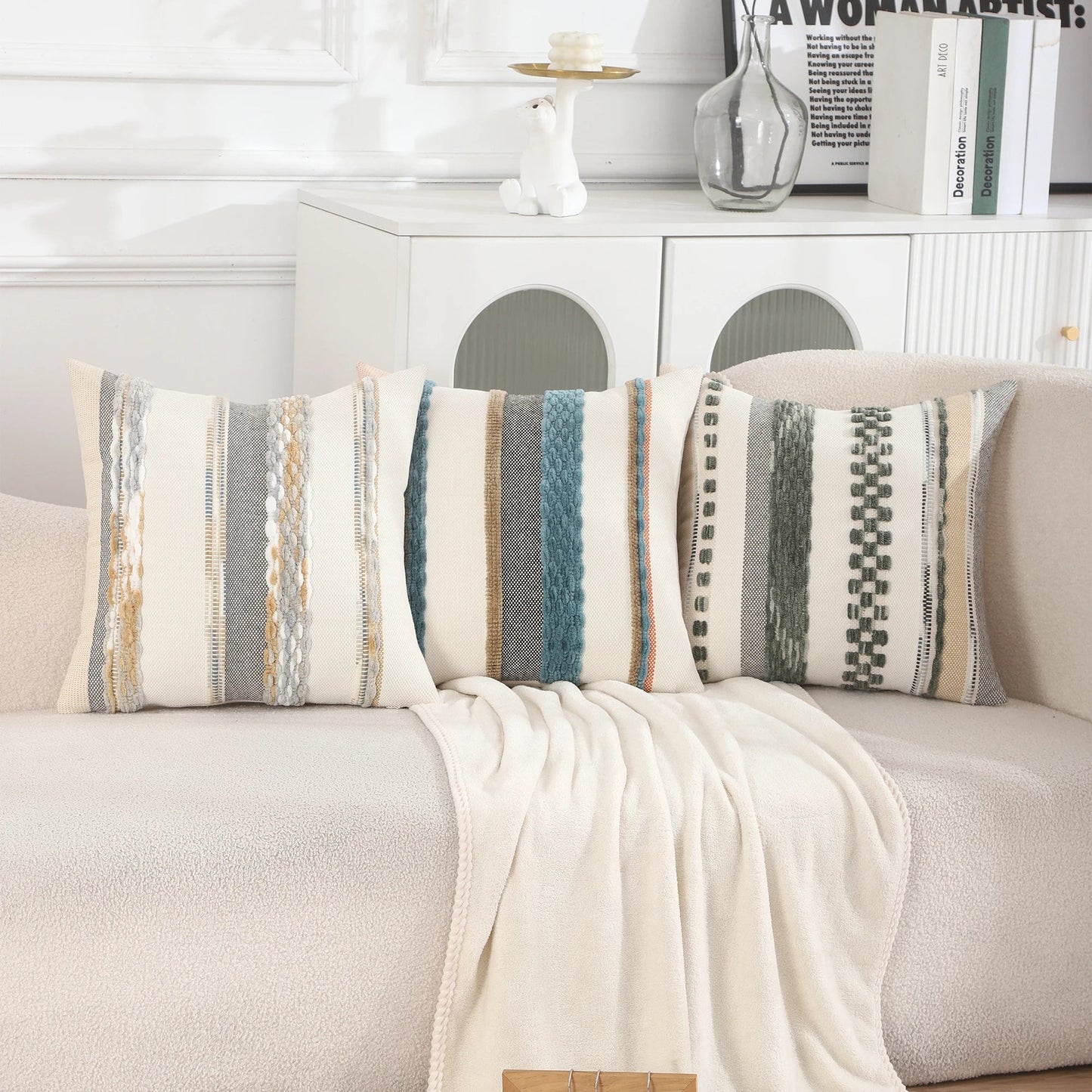 Boho Striped Chenille Throw Pillowcases Square