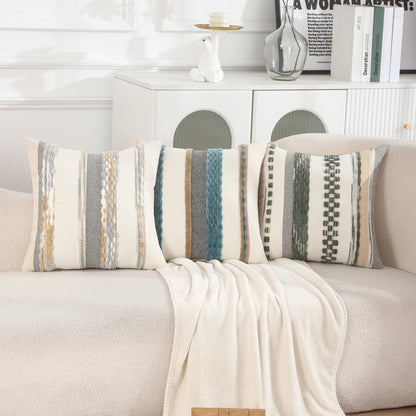 Boho Striped Chenille Throw Pillowcases Square