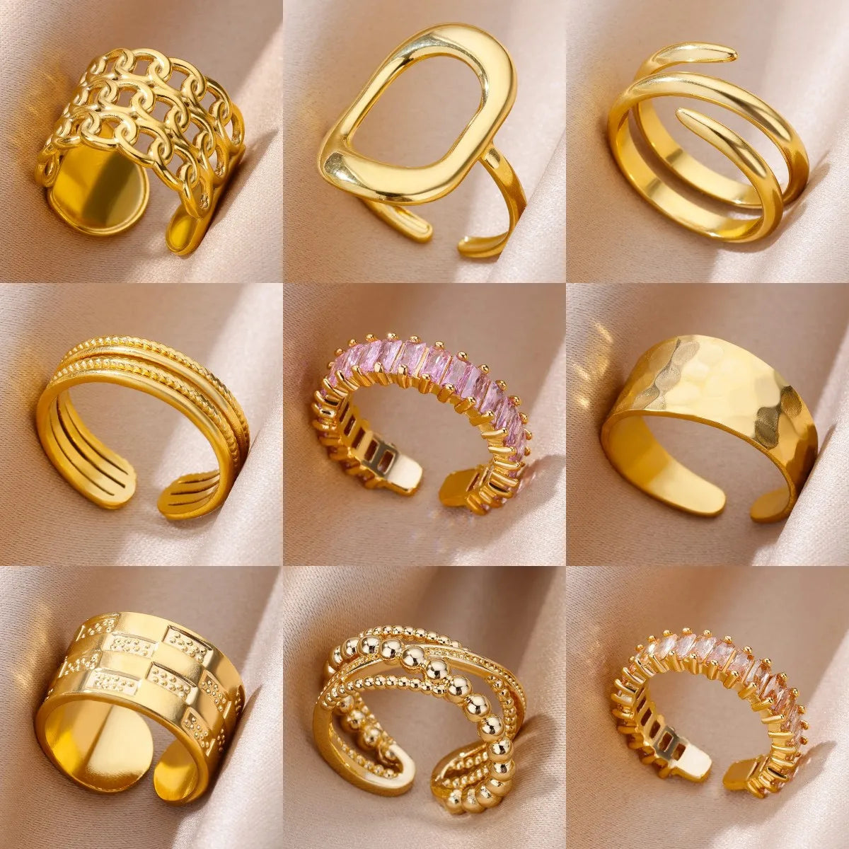 316L Stainless Steel Rings for Women Gold Color Never Fade Luxury