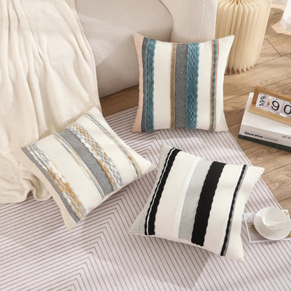 Boho Striped Chenille Throw Pillowcases Square