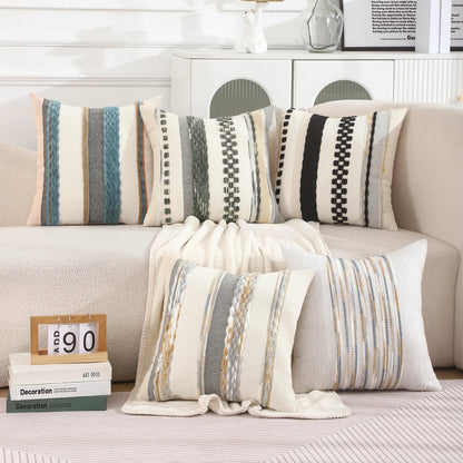 Boho Striped Chenille Throw Pillowcases Square