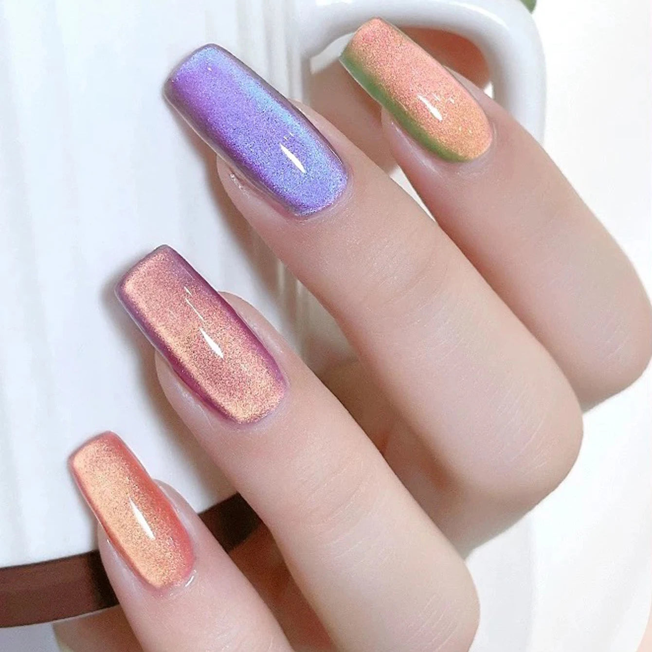 1/5PCS SS25 Cat Eye Gel Polish w/Glass Beads & Crystal, 5 Colors Salon