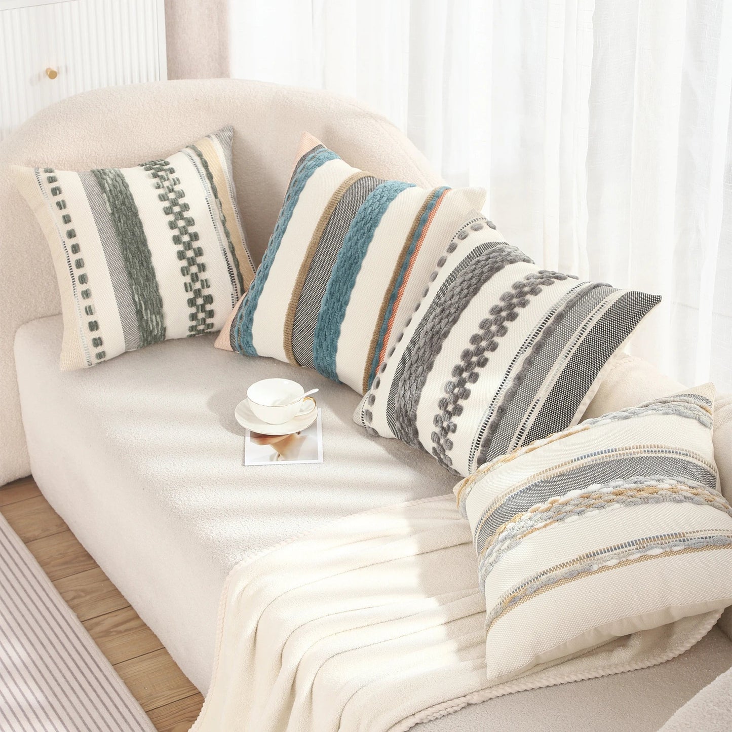 Boho Striped Chenille Throw Pillowcases Square