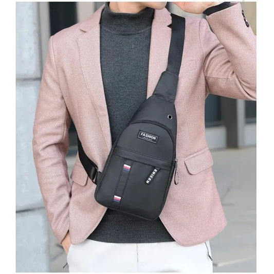 Men's Small Canvas Crossbody Chest Bag, Multifunctional Sling Bag For