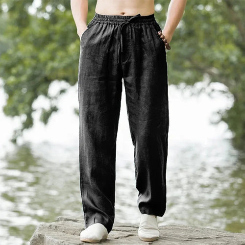 Men's Beach Pants Joggers  Streetwear Cotton Linen Sweatpants Casual