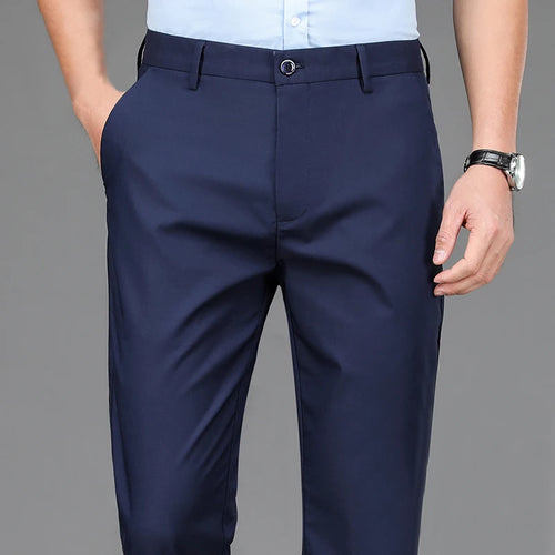 Male Pants Stretch Solid Black Smart Casual Men's Trousers Office