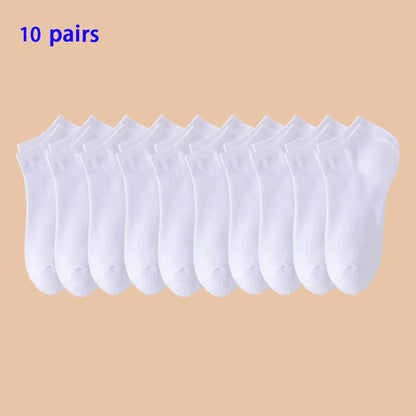 10 Pairs of Men's/women's Boat Socks, Plain Color, Anti Odor, Summer