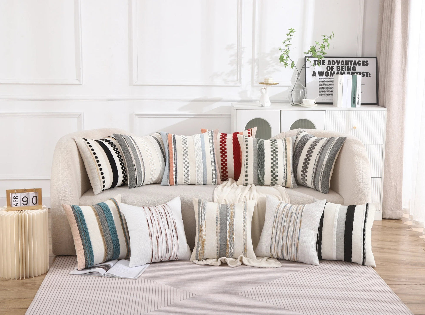 Boho Striped Chenille Throw Pillowcases Square