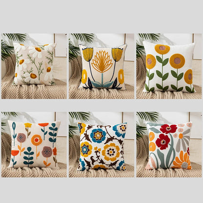 Flower Embroidery Throw Pillow Cover