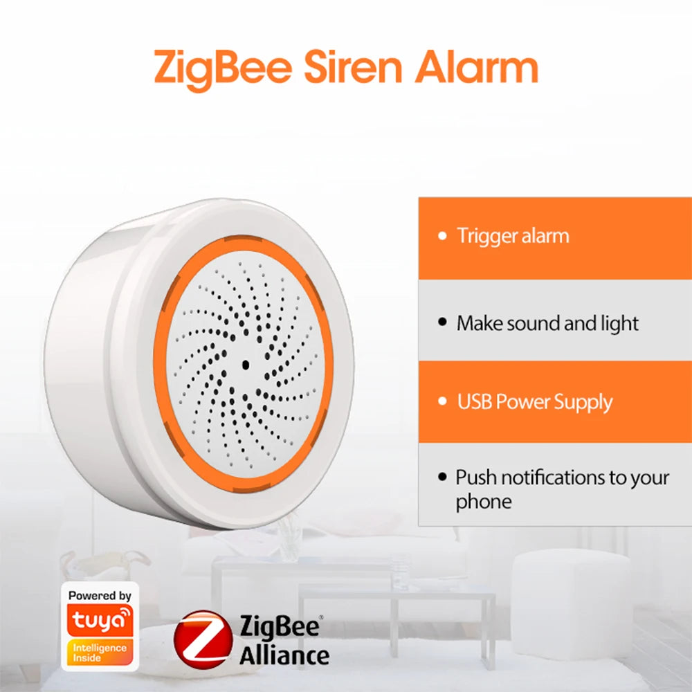 Coolcam Tuya Zigbee Smart Siren Alarm For Home Security with Strobe