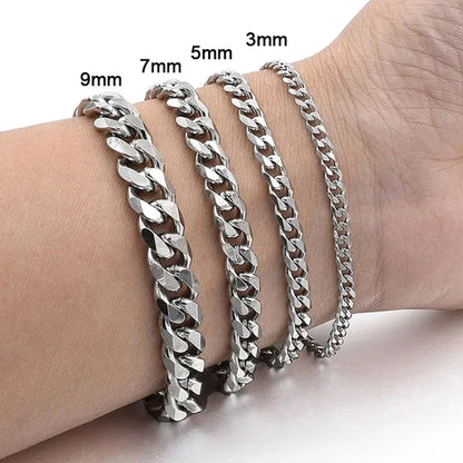 New Trendy Cuban Chain Men Bracelet Classic Stainless Steel 3/5/7/9mm