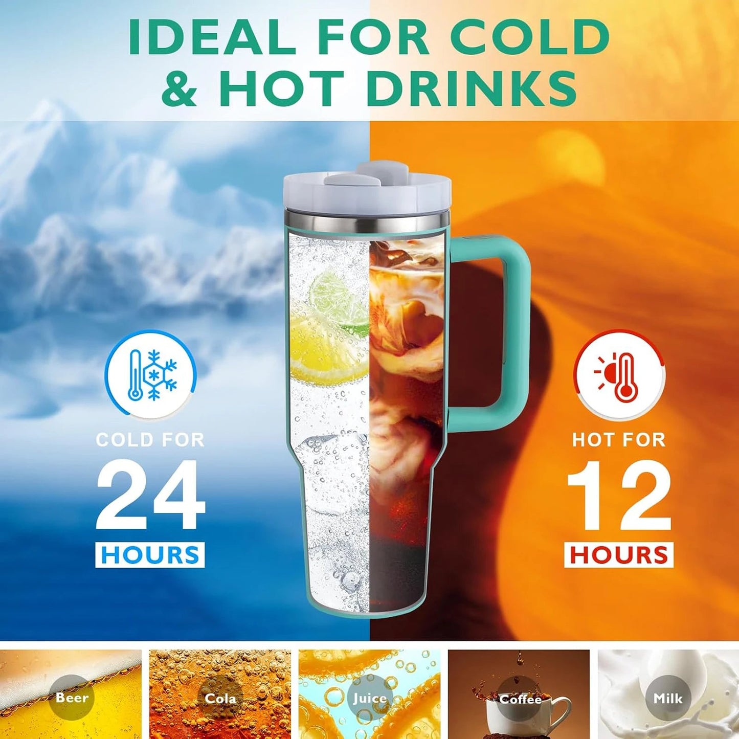 1200ml Stainless Steel Insulated Straw Water Bottle Thermal Coffee Car