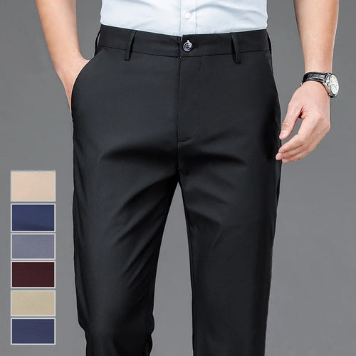 Male Pants Stretch Solid Black Smart Casual Men's Trousers Office