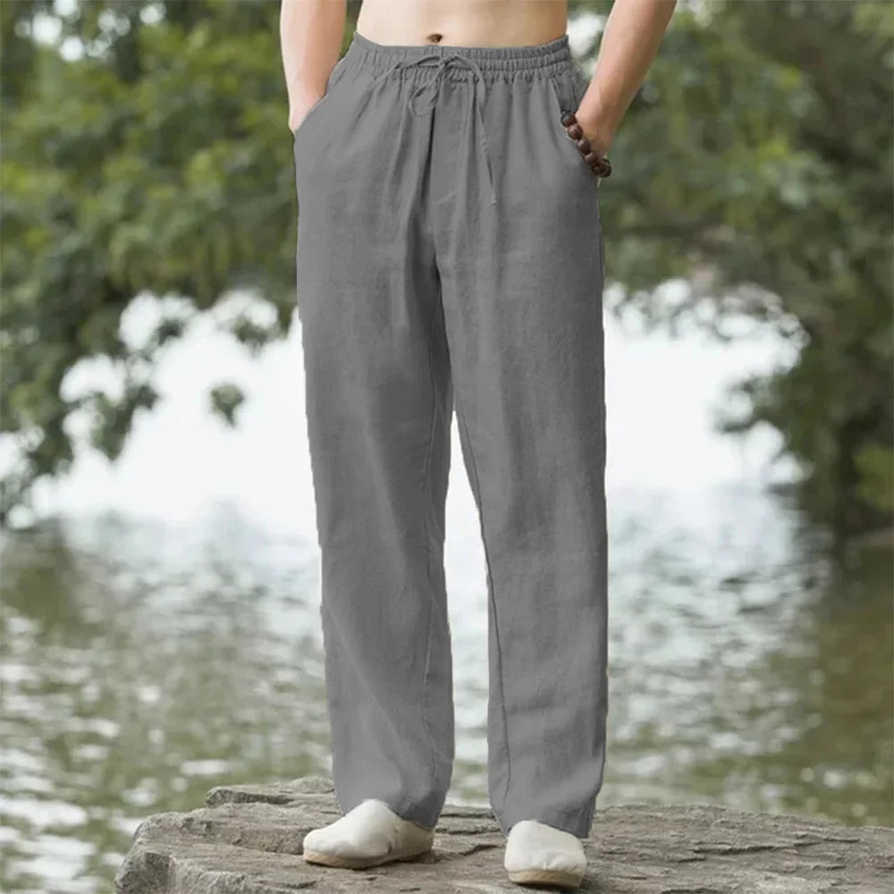 Men's Beach Pants Joggers  Streetwear Cotton Linen Sweatpants Casual