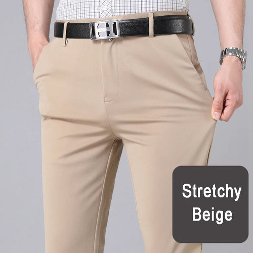 Male Pants Stretch Solid Black Smart Casual Men's Trousers Office