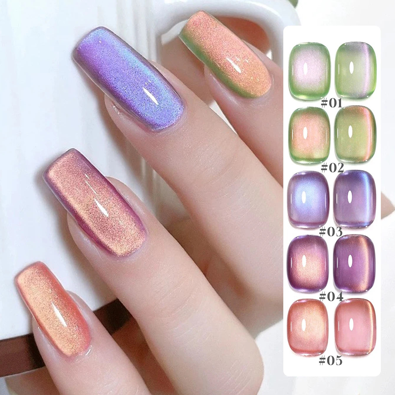 1/5PCS SS25 Cat Eye Gel Polish w/Glass Beads & Crystal, 5 Colors Salon