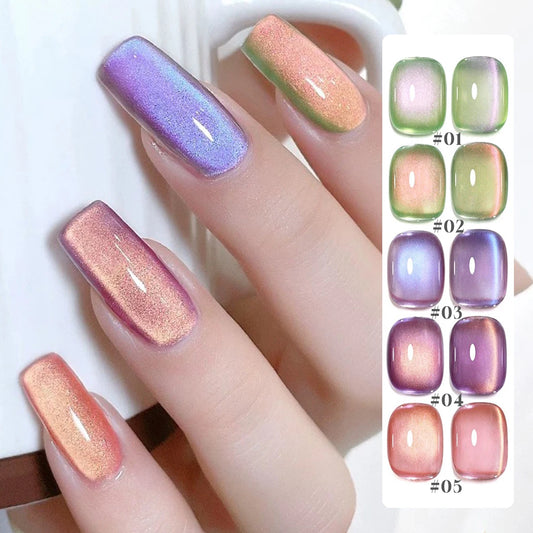 1/5PCS SS25 Cat Eye Gel Polish w/Glass Beads & Crystal, 5 Colors Salon