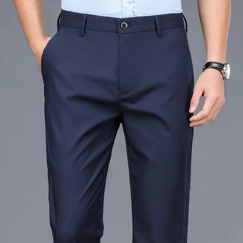 Male Pants Stretch Solid Black Smart Casual Men's Trousers Office