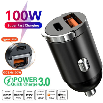 Car 200W Dual Port Mini USB Charger Ultra Fast Charging Cigarette