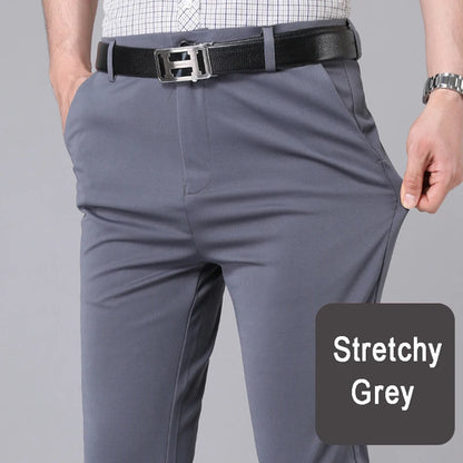 Male Pants Stretch Solid Black Smart Casual Men's Trousers Office