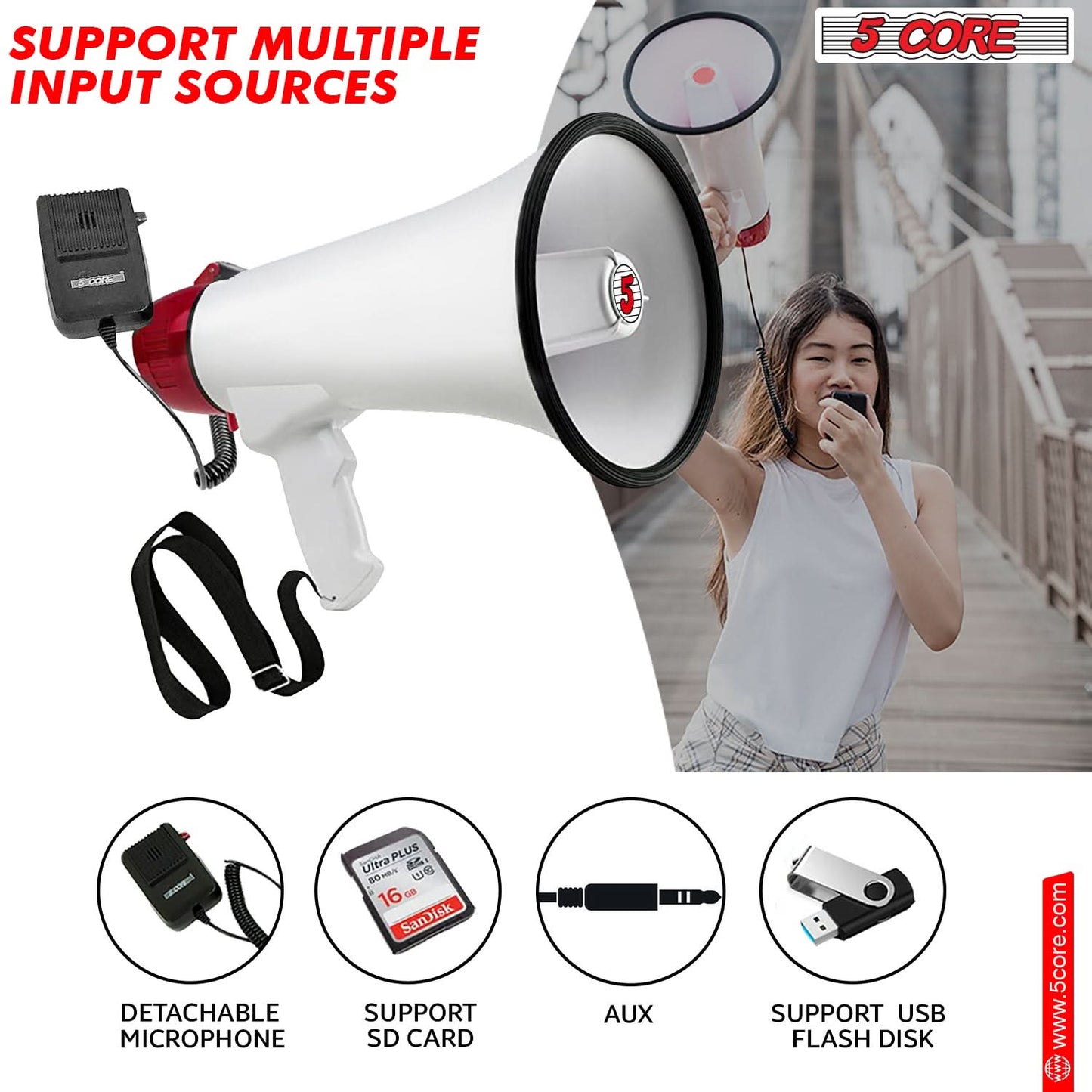 5Core Megaphone Bullhorn Speaker 50W Bull Horn Cheer Megafono 300