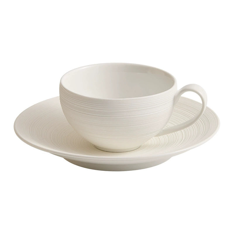 Artisan White Coffee Cup & Ceramics Set with Brushed Texture – Elegant