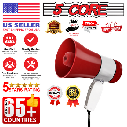 5 Core Megaphone Bullhorn Speaker 30W Bull Horn Rechargeable Cheer