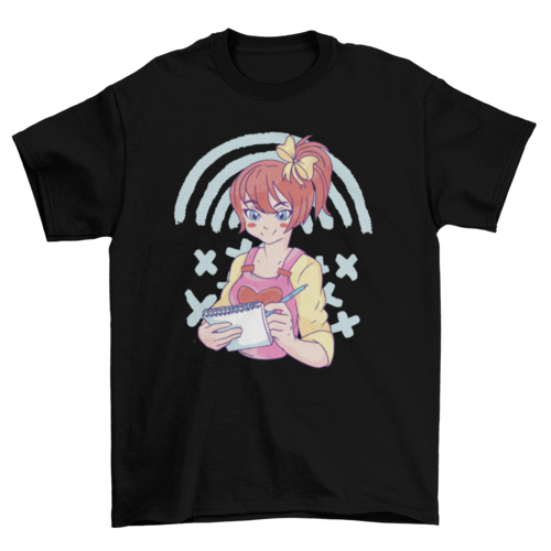 Anime girl sketching in notebook t-shirt