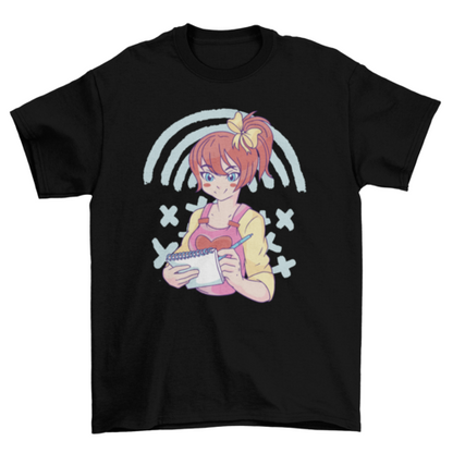 Anime girl sketching in notebook t-shirt