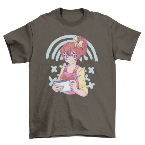 Anime girl sketching in notebook t-shirt