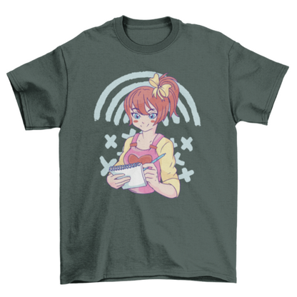 Anime girl sketching in notebook t-shirt