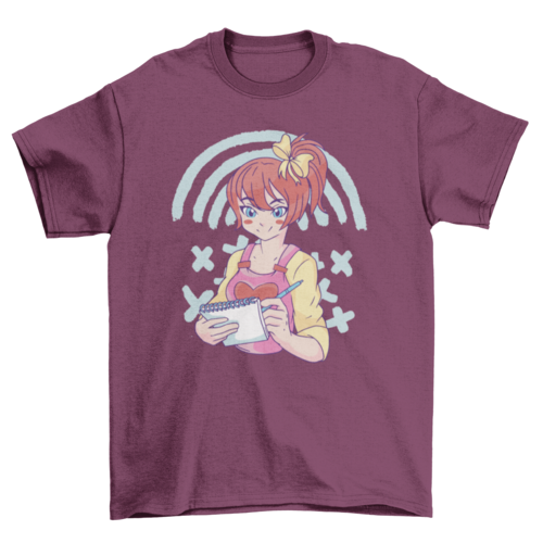 Anime girl sketching in notebook t-shirt