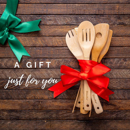 Wooden Spoons for Cooking 7-Pack - Bamboo Kitchen Utensils Set for